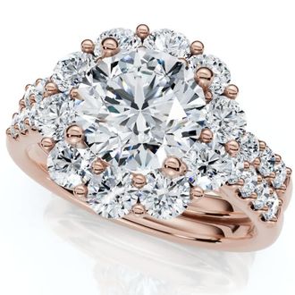 Pompeii3 Certified 3ct Halo Diamond Engagement Wedding Ring Set 14k Gold Lab Grown