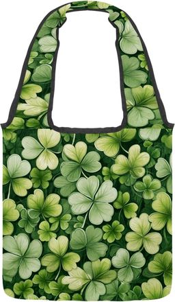 Generic Clover Four Leaf Clover Reversible Canvas Shoulder Tote - Double-Sided Print, 12oz Cotton, 27cm Drop, Fold-Flat Bag for Travel, Shopping, Street Outin