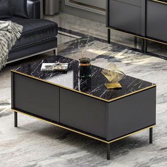 Dmora Mesa De Centro Zerbolo, Con Patas, Un Compartimento, Tapa Elevable, 90x45x40h Cm Negro Antracita