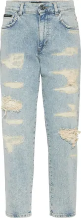 Philipp Plein Jeans crop con effetto vissuto - Blu