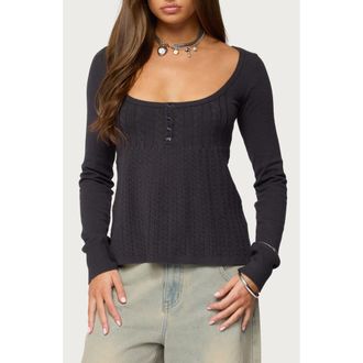 Edikted Jaylah Cable Stitch Long Sleeve Shirt in Dark-Gray at Nordstrom, Size X-Small