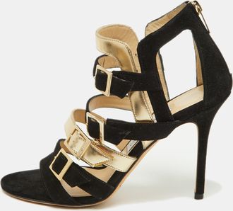 Jimmy Choo London Black/gold Suede And Patent Leather Booster Gladiator Sandals