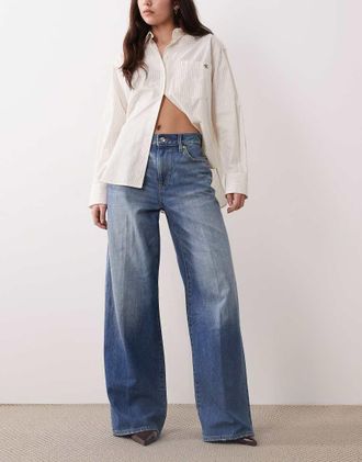 Calvin Klein Jeans Jeans a fondo ampio in lino blu effetto vintage