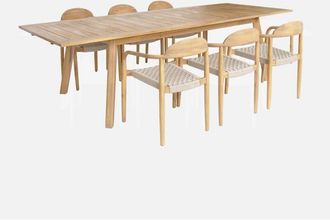 Sweeek Mesa De Jard&iacute;n Extensible De Madera De Acacia Con 6 Sillones