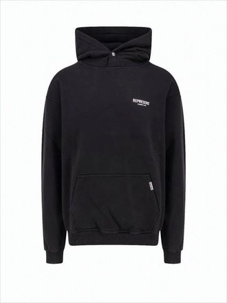 Represent Solid Black Hoodie With Front Kangaroo Pocket