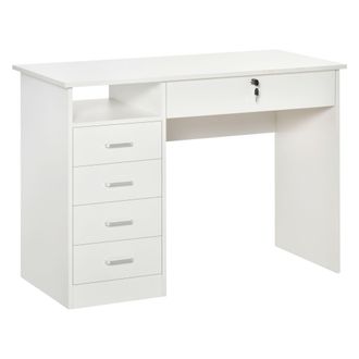 HOMCOM Computer Desk Writing Desk with Five Drawers for Home Office White | TJ Hughes