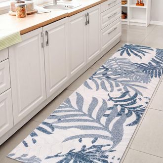 Jonathan Y Designs Tropics Palm Leaves Indoor/Outdoor Rug in Cream/dark Blue at Nordstrom, Size 5Ft 0In X 8Ft 0In