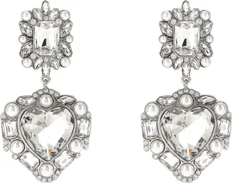 Self Portrait Crystal Pearl Tiered Heart Earrings