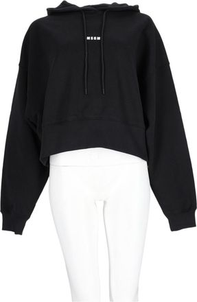 Msgm Black Cropped Cotton Hoodie