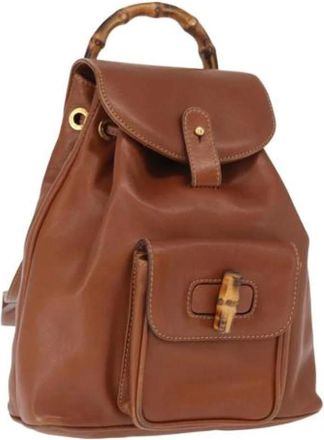 Gucci Pre-owned Backpacks, female, Brown, Size: ONE SIZE Pre-owned Leather Backpack