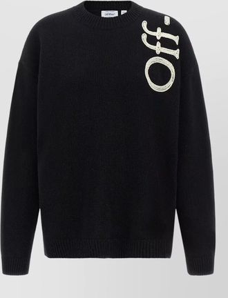 Off-white merino wool vertical bookish crewneck sweater