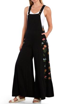 BILLY T Embroidered Butterfly Overalls in Caviar at Nordstrom, Size X-Small