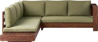 Beliani Conjunto Esquinero De Exterior Izquierdo Sof&aacute; Y Mesa Auxiliar De Madera De Acacia Certificada Verde Marettimo