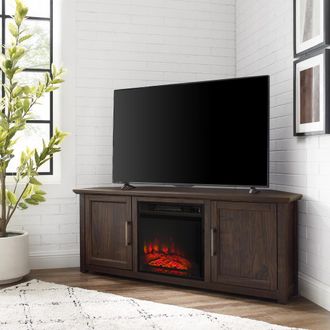 Crosley Furniture Camden 58 Corner Tv Stand W/Fireplace Dark Walnut