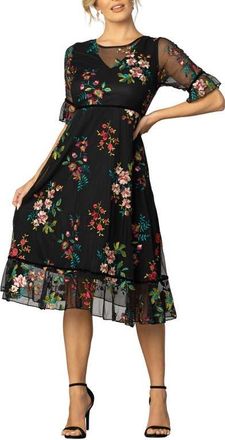 Kiyonna Wildflower Embroidered Cocktail Dress in Onyx at Nordstrom, Size X-Large