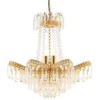 Loops Hanging Ceiling Pendant Light GOLD & GLASS 9 Light Chandelier Lamp Bulb Fitting in Clear