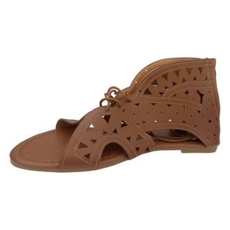 Generic Women Shoes Sneakers Elegant Front Lace Fish Mouth Hollow Floral Pattern Back Zipper Flat Bottom Roman Big Sandals Women Heel Red, brown, 6 UK