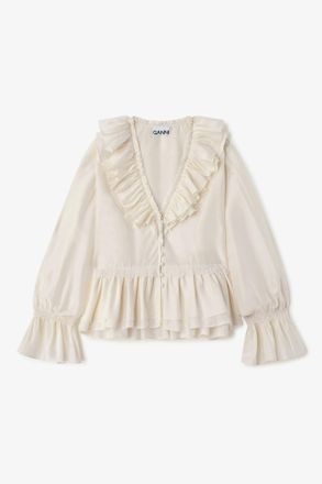 Ganni White Blouse in Viscose Silk - Size 10/12