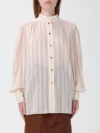 Chlo&eacute; Camicia a righe in pura seta con colletto alla coreana e maniche lunghe
