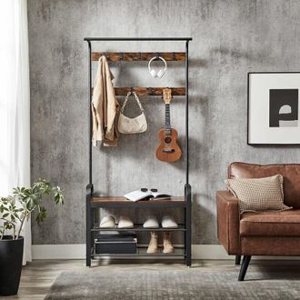 Vasagle Vasagle - Perchero Con Zapatero, Perchero Con Banco, Zapatero Con Ganchos Desmontables, Altura 183 Cm, Acero, Industrial, Marr&oacute;n R&uacute;stico Y Negro Hsr40