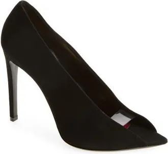 Valentino Garavani Open Toe R&eacute;v&eacute;l&eacute; Suede Pump in Black at Nordstrom, Size 40.5