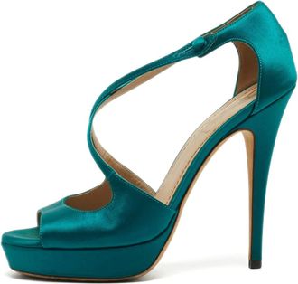 Saint Laurent Sandali in raso con plateau 130mm - Verde