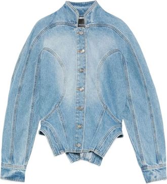 MUGLER Jassen, Dames, Blauw, M, Denim, Denim hoge hals lange mouw blouse