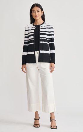 Ming Wang Heritage Braided Trim Basket Weave Knit Jacket in Black/white at Nordstrom, Size Xx-Small