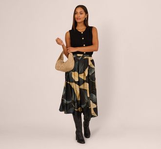 Adrianna Papell Gathered A Line Midi Skirt In Wavy Geo