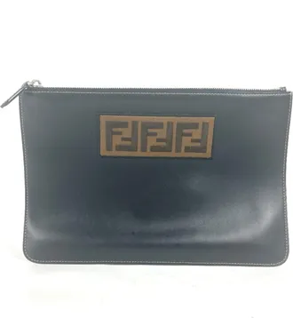 Fendi Black Brown Leather Clutch Bag (Pre-Owned)