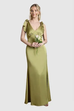Coast V-Neck Crepe Maxi Dress in Olive at Nordstrom, Size 12