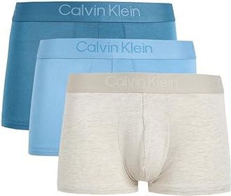 Calvin Klein Underwear Ultra-Soft Modern 3-Pack Trunk Mens Underwear Oatmeal Heather/Gulf Blue /Liberty Blue : 2XL, Elastane/Modal