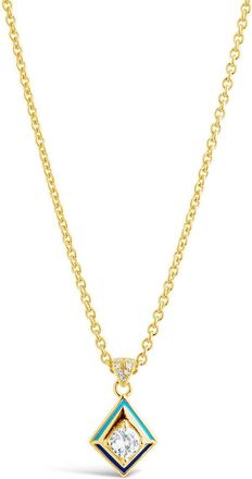 Sterling Forever Azurine CZ & Enamel Pendant Necklace