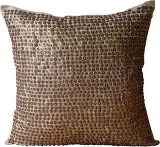 OEM Funda De Almohada Decorativa, Marr&oacute;n, 40 X 40 Cm, Funda De Coj&iacute;n De Sof&aacute; De Seda, Estampado Redondo Y De Lunares Con Lentejuelas - Magia Met&aacute;lica