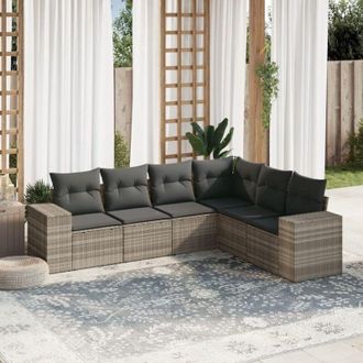 vidaXL Vidaxl - Set De Sof&aacute;s De Jard&iacute;n 6 Pzas Y Cojines Rat&aacute;n Sint&eacute;tico Gris