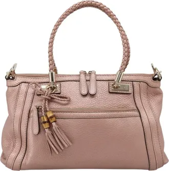 Gucci Bella Convertible Top Handle Leather Pink Leather Handbag (Pre-Owned)
