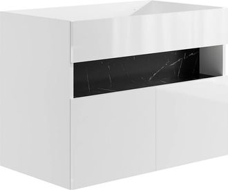 Vente-Unique Vente-unique - Mobile Sotto Lavabo Per Bagno Con Led Bianco E Nero Effetto Marmo L80 Cm Pozega