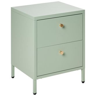 Beliani Mesita De Noche Industrial Moderna De Acero Con 2 Cajones Dormitorio Verde Menta Kylea