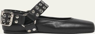 Alaia Leather Grommet Harness Ballerina Flats