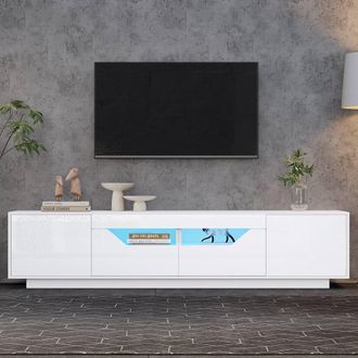 Merax Modern White High Gloss LED TV Stand with 2 Drawers, 2 Doors