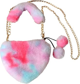 Generic Peach Heart Messenger Bag for Women with Detachable Chain Strap Soft Wool Blend Crossbody Cute Heart Shaped Pillow Design Ideal Valentine (One Size)