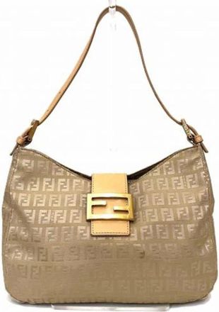 Fendi Pre-owned Shoulder Bags, female, Beige, Size: ONE SIZE Pre-owned Canvas Shoulder Bag