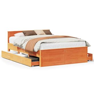Berkfield Home Bed Frame Frame with Headboard Wax Brown 140x190 cm Solid Wood Pine