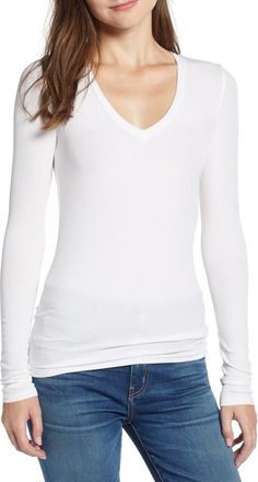 Splendid Valley Rib V-Neck Tee in White at Nordstrom, Size Xx-Large