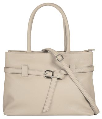 Cluty Henkeltasche CLUTY, Damen, Gr. B/H/T: 33cm x 23cm x 15cm onesize, beige, Leder, leicht gl&auml;nzend, unifarben, Taschen Henkeltasche, echt Leder, Made in 
