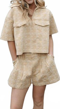 Mustard Seed Embroidered Floral Top In Light Tan