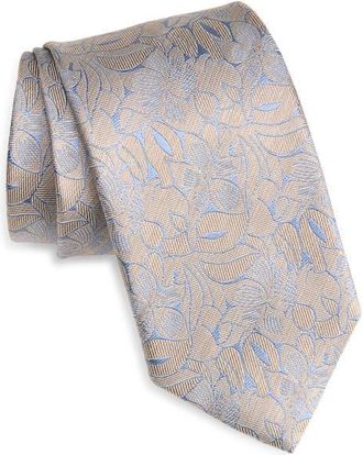 David Donahue Floral Silk Tie in Dune at Nordstrom