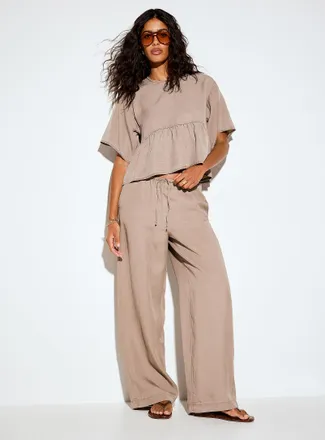 Jack & Jones Womens Sigrid drawstring waist wide-leg faded pant