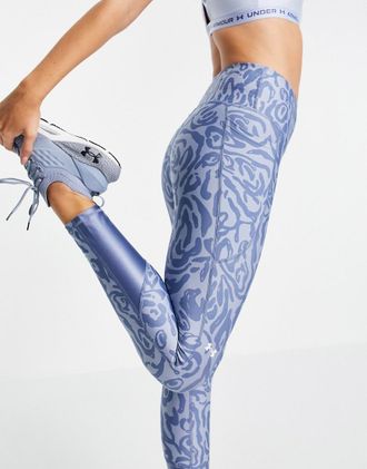 Under Armour Training Heatgear tonal 7/8 crop leggings in washed blue print