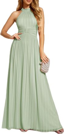 Ever-pretty Prom Dress Halter Neck Pleated Glittery Formal Evening Dress with Empire Waist Mint Green 10UK